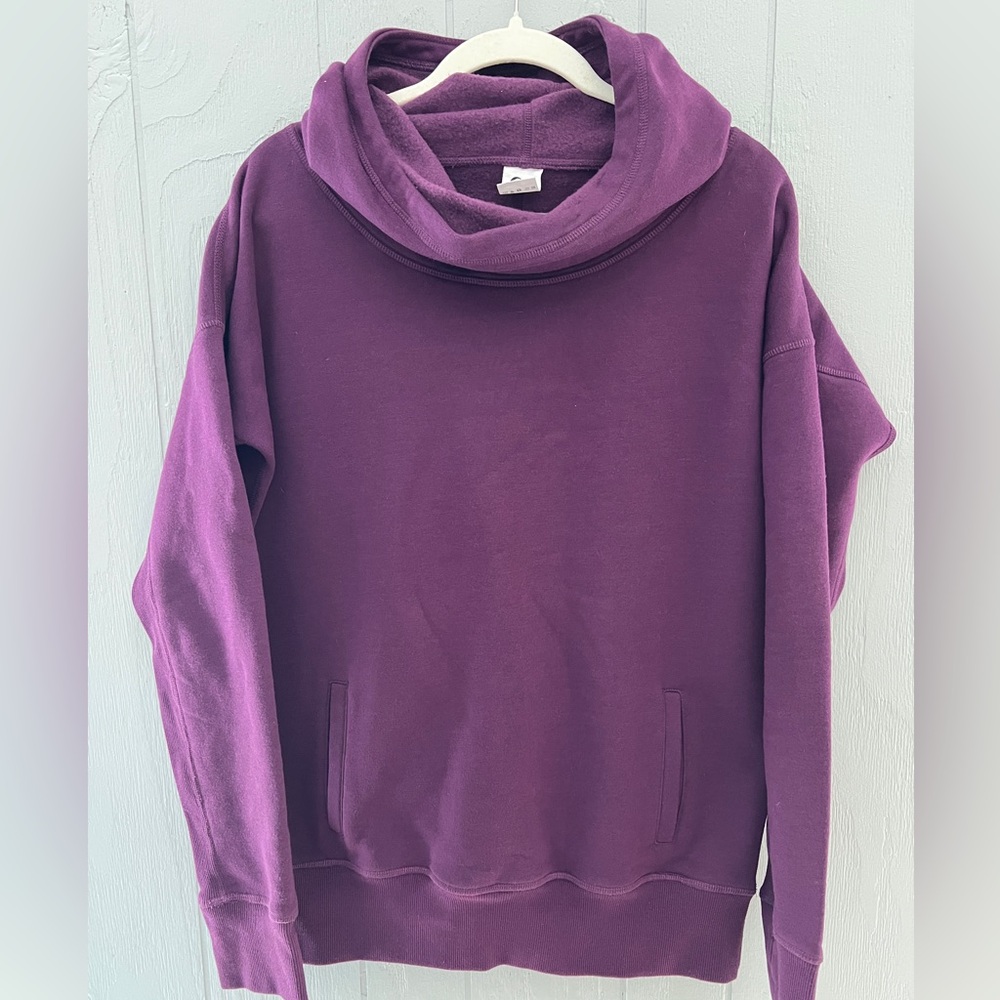 ZYIA Active Oh So Soft Cowl Neck Hooded Sweater Plum Large